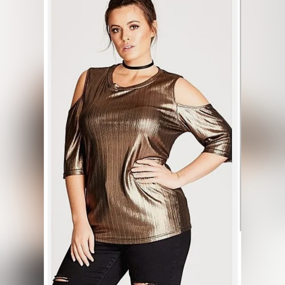 NWT City Chic " Warriors heart" gold top sz XS-14